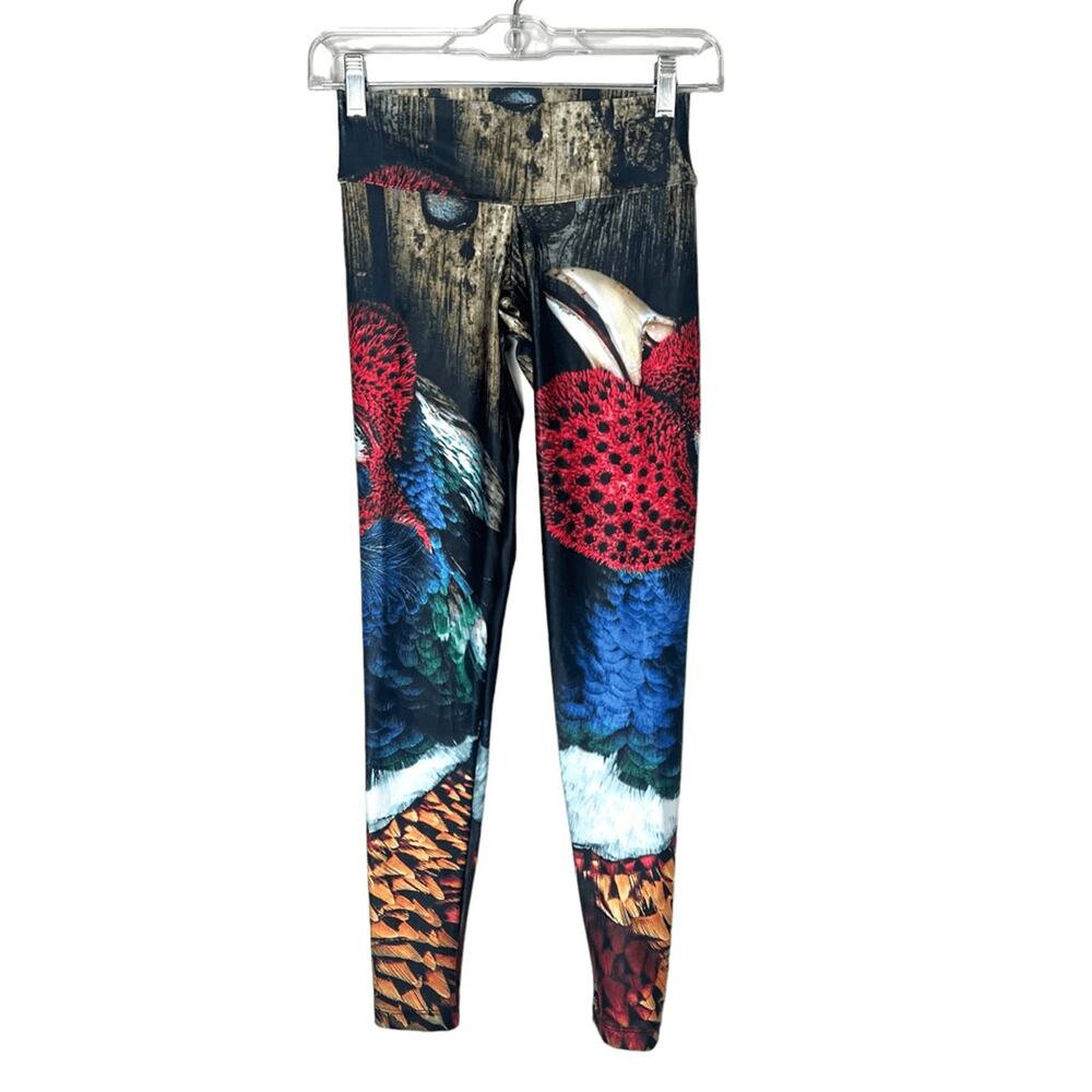 Venor Rooster Print Athletic Leggings Made in USA Activewear Pants Sz 1, XS